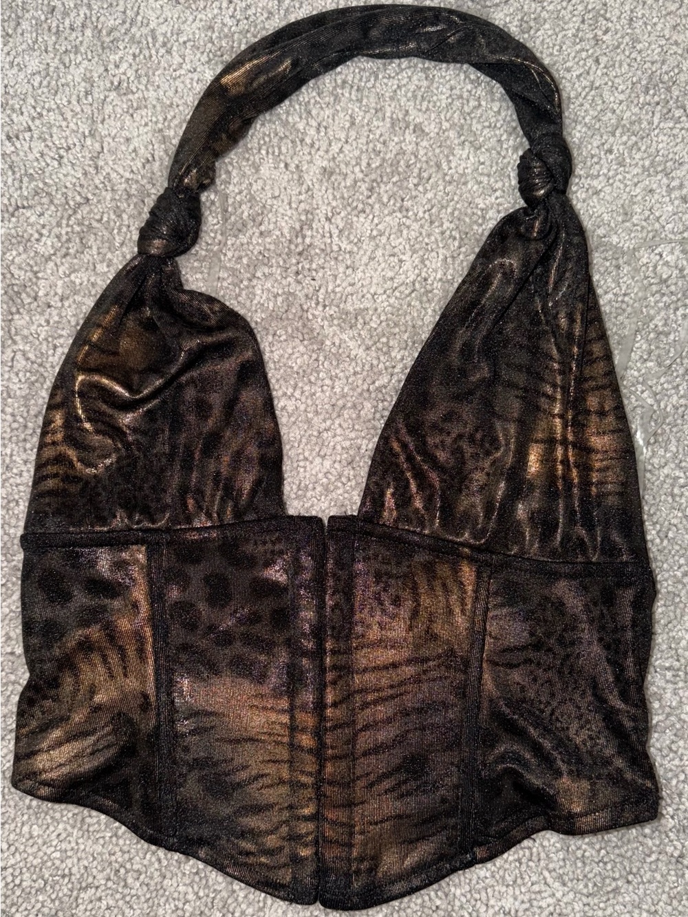 Windsor Black and Gold Animal Print Halter Crop Top Sz small